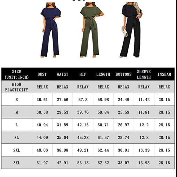 NWOT Women Casual Loose Short Sleeve Belted Wide Leg Pant Romper Jumpsuits Black - Picture 4 of 5